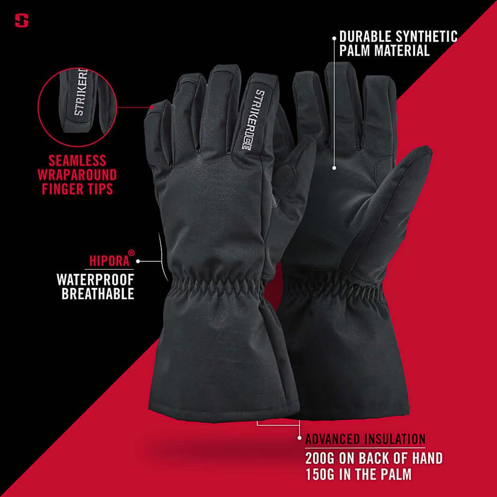Striker Trekker Rugged Waterproof Breathable Insulated Outdoor Ice Fishing Gloves, Black, X-Large