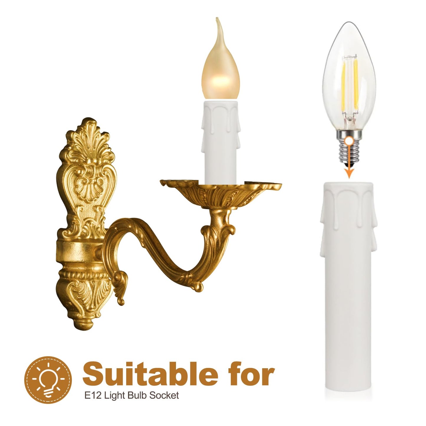 PATIKIL 3 Inch Tall Candle Covers Sleeves, 10Pcs Plastic E12 Chandelier Socket Sleeves Drip Candle Socket Covers Bulb Light Base Holder for Crystal Candle Lamps, White