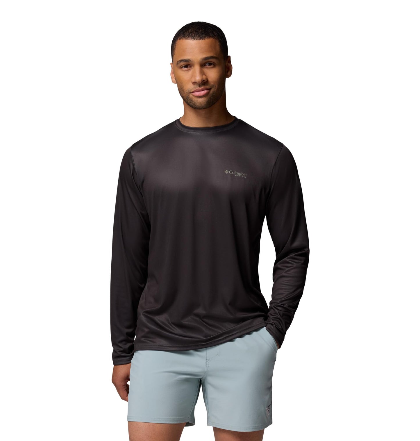 Columbia Mens Terminal Tackle PFG Fish Flag Long Sleeve, Shark/Cypress, Medium