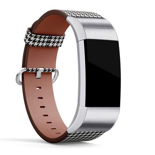 Compatible with Fitbit Charge 2 - Replacement Accessory Leather Band Strap Bracelet Wristbands with Adapters (Classic Dogs Tooth)