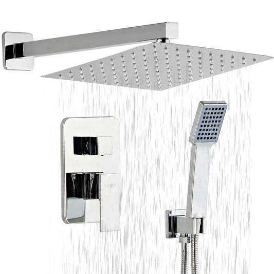 LCEVCGK Shower Head - Shower Faucet Set Square Shower Combo System with 8'' Rainfall Shower Head Wall Mount Handheld Shower, Stainless Steel with Chrome Finish Bath Shower Head,Chrome