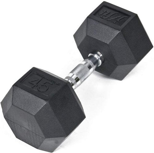 JFIT Rubber Hex Dumbbell - Durable Weight for Strength Training | 10 lbs, Black Finish