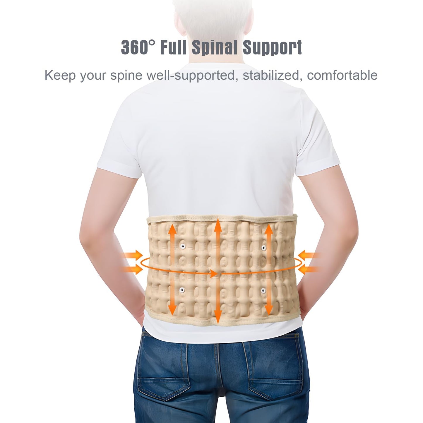 Decompression Back Belt for Lower Back Pain Relief and Lumbar Support, Spinal Decompression Belt for Woman and Men, One Size Fits 29-49 inches Waist, Decompression Back Brace for Sciatica (Beige)