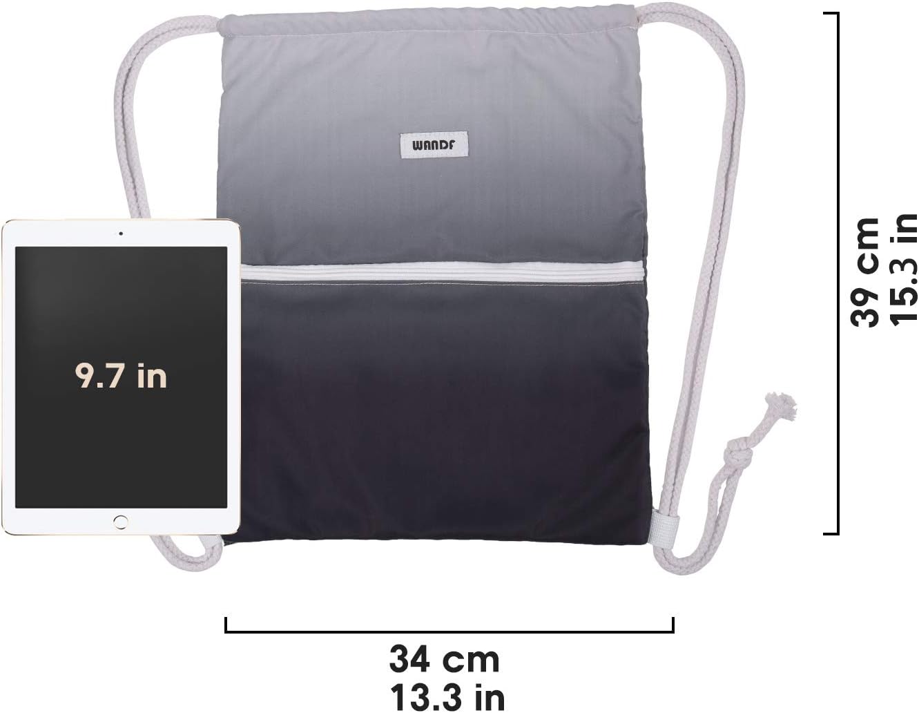 WANDF Drawstring Backpack - Water Resistant Nylon Sackpack for Gym, Shopping & Yoga | Grey