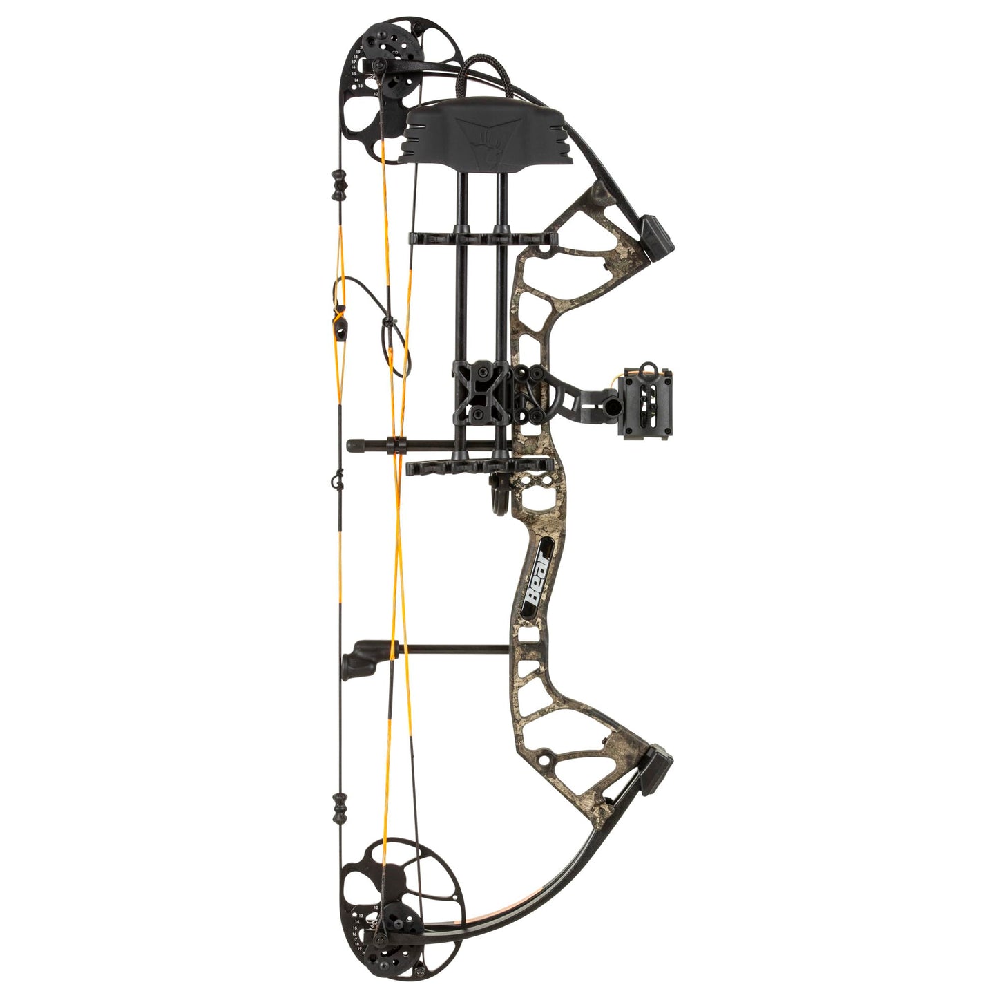 Bear Archery Royale RTH Compound Bow, Ready-to-Hunt Package, Right Handed Archers, 27" Bow, Adjustable Draw Weight 5-50lbs, Adjustable Draw Length 12"-27", True Timber Strata