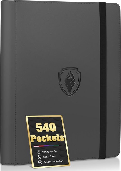 Fabmaker Premium 9 Pocket Card Binder - Sturdy PU Cover for 540 Cards | Sleek Grey Trading Card Album