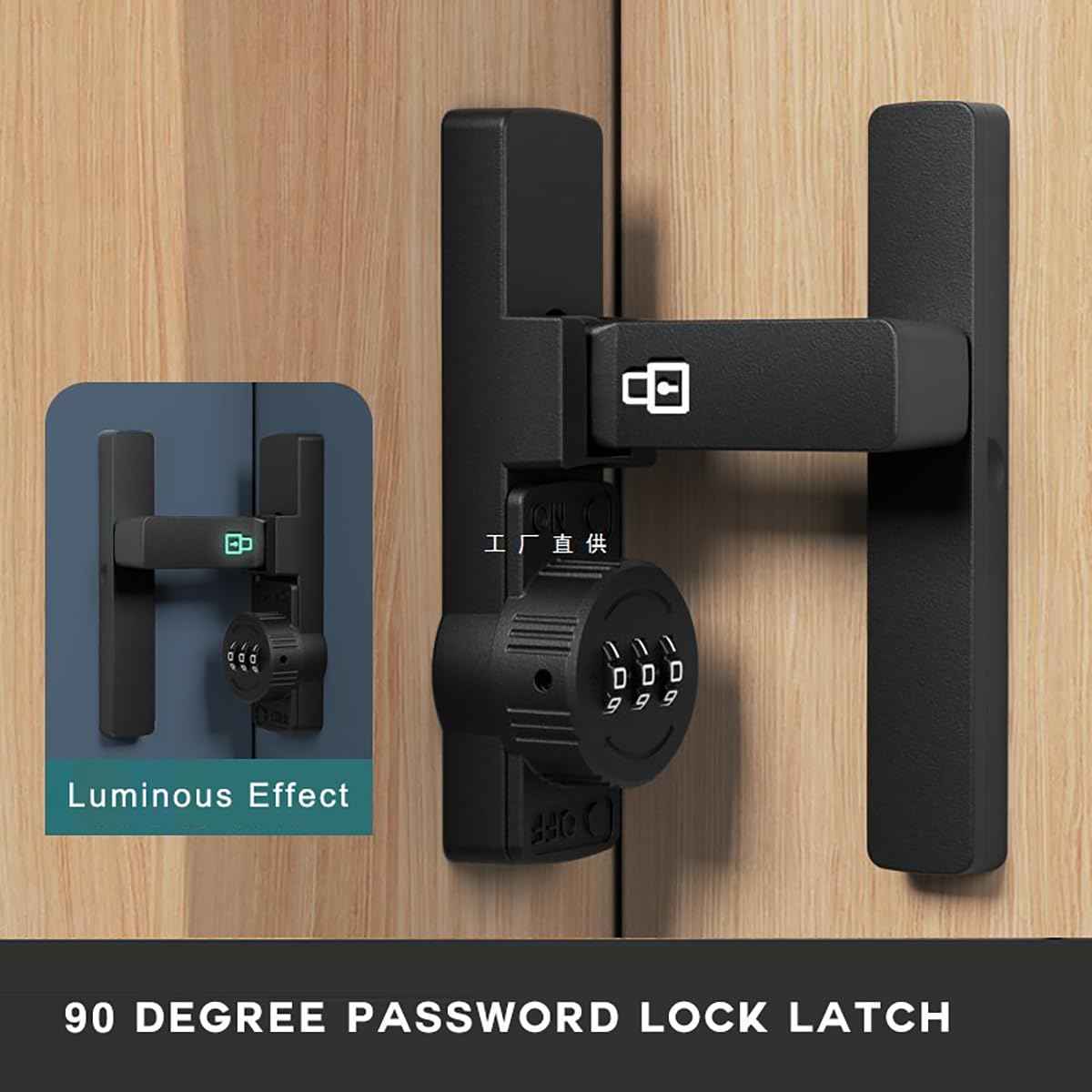 VIDYSUFYR Password Sliding Door Lock, 90 Degree Flip Combination Cabinet Locks, Barn Door Lock Latch for Small Doors, Storage Room, Garage, Bedroom，Black