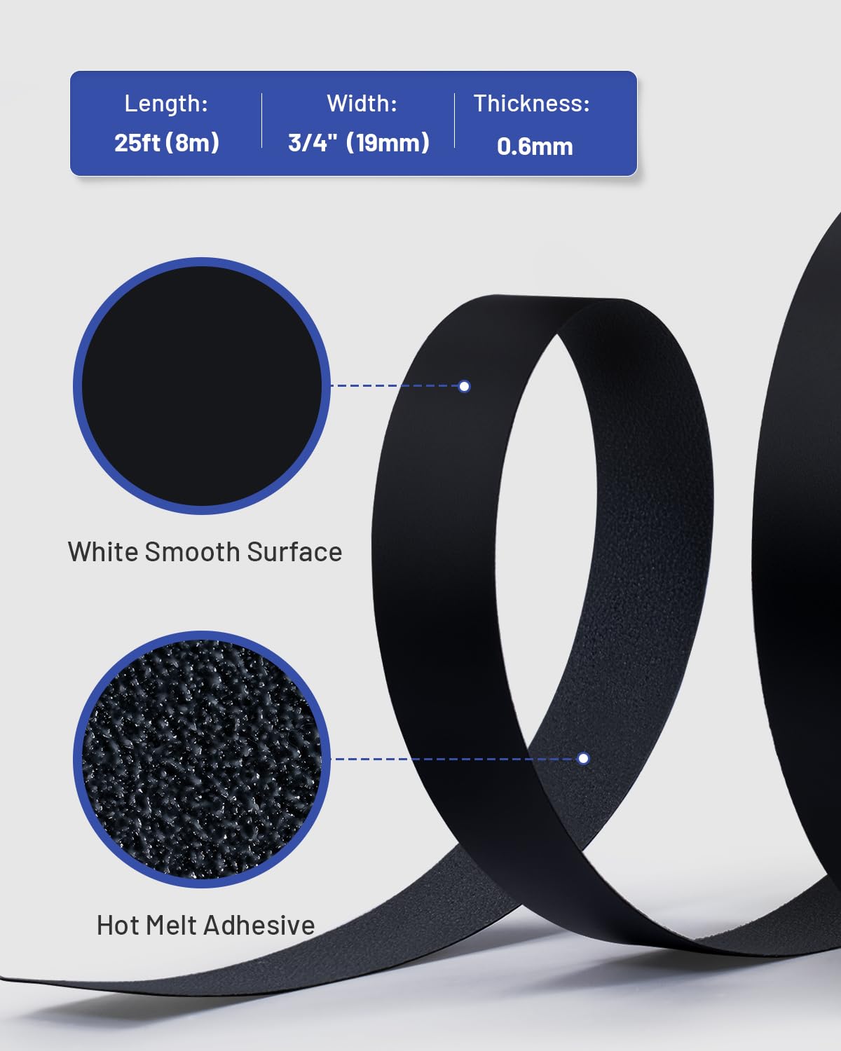 FAKILO Melamine Edge Banding Black 3/4 inch x 25 ft Veneer Edging Easy Application Iron on Edge Banding Tape for Cabinet Plywood Repairs Furniture Restoration