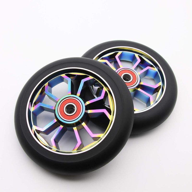 2Pcs Replacement 100 mm Pro Stunt Scooter Wheel with ABEC 9 Bearings Fit for MGP/Razor/Lucky Pro Scooters (Rainbow)