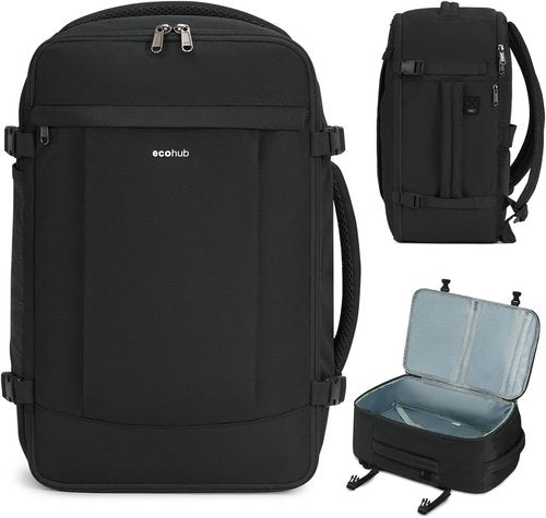 ECOHUB Travel Backpack - 15.6 Inch Laptop Bag with USB Charging & Anti-Theft Pockets | 30L, Black
