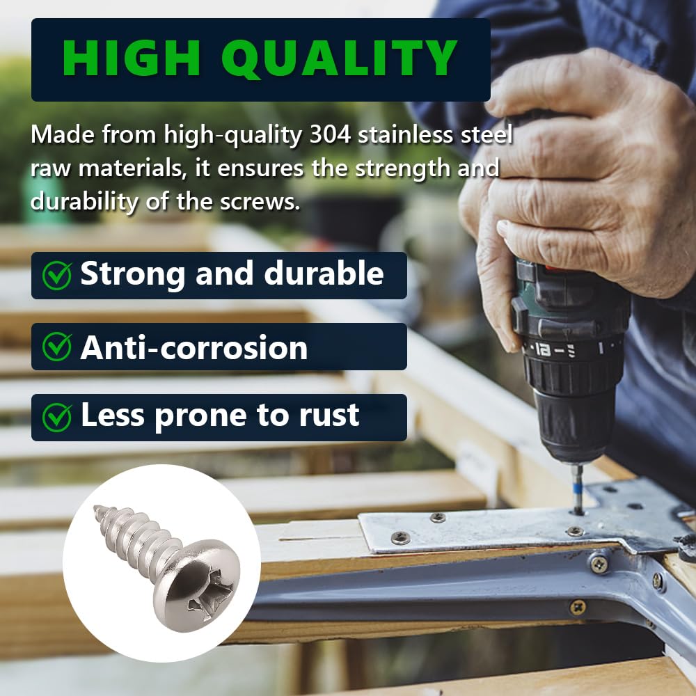 #14 x 1-1/2" (50 Pack) Stainless Steel Phillips Pan Head Wood Screws, Stainless Steel 304 (18-8), Pan Head Sheet Metal Screws Self Tapping for Wood