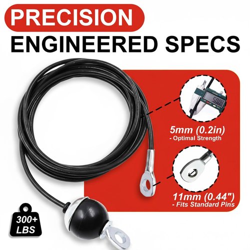 J Bryant Fitness Pulley Cable Replacement - 5mm(0.2inch) Heavy Duty Steel Wire Rope for Home Gym & Cable Machine Accessories Black/Red Cable for Weight Machine (Black, 115")