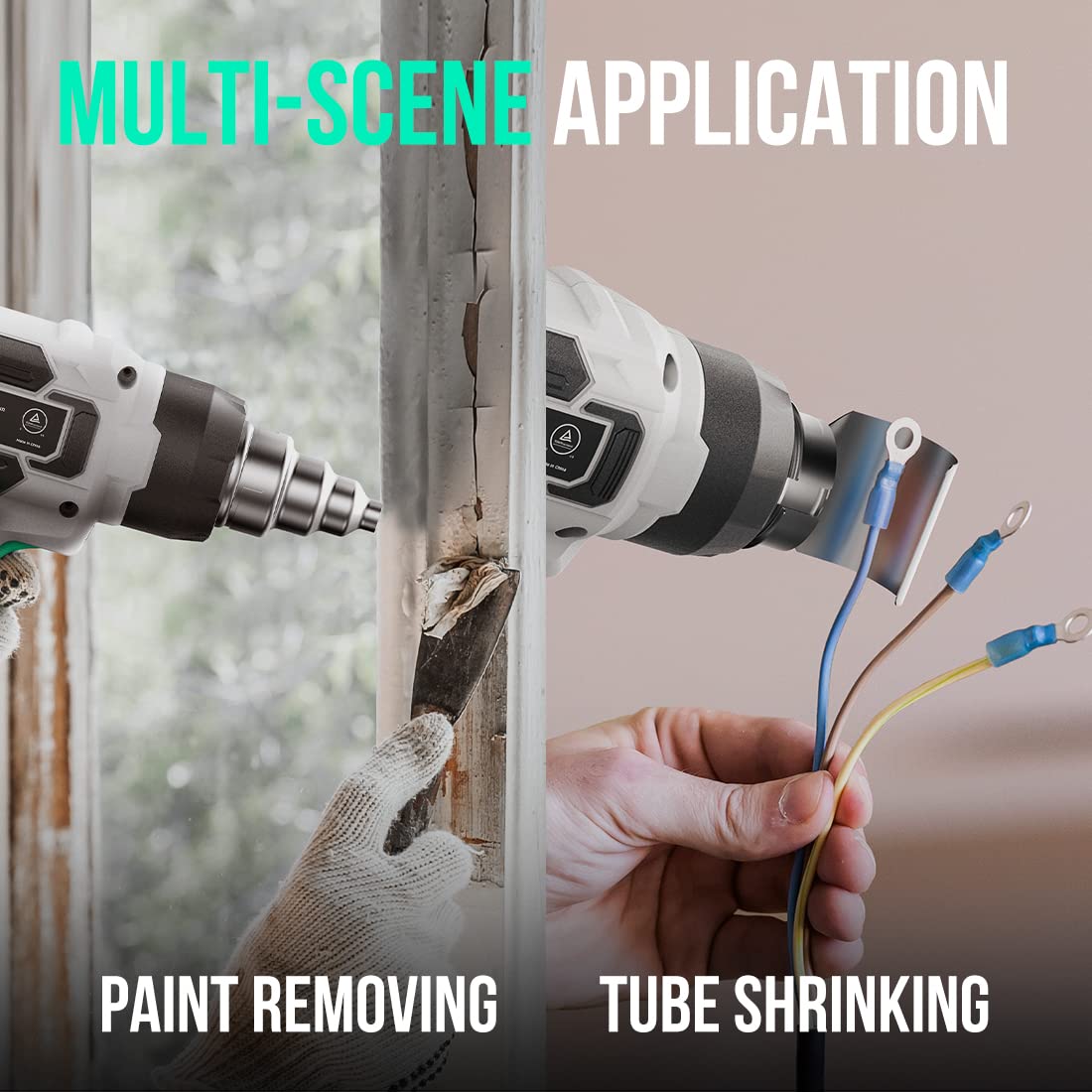 Litheli 20V Cordless Heat Gun,Hot Air Gun Kit Portable,3 Temperatures Max. 932℉,2 Nozzles, 200L/min, 13m/s,1.5Lbs,Overheat Protection for DIY, Removing Solder, Defrost, with 4Ah Battery & Charger