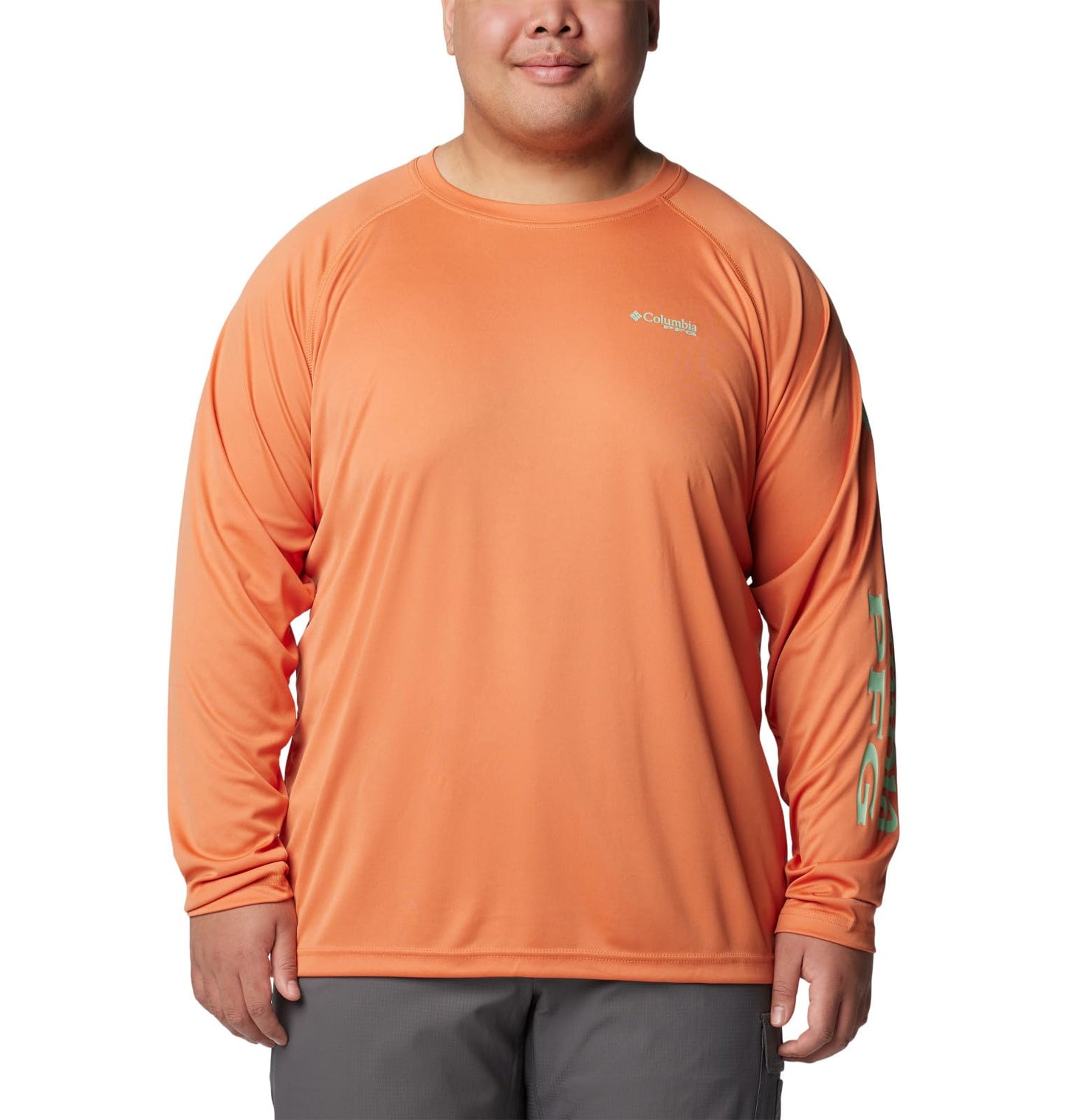 Columbia Men's Terminal Tackle Long Sleeve Fishing Shirt, Dusty Orange/New Mint Logo, X-Large
