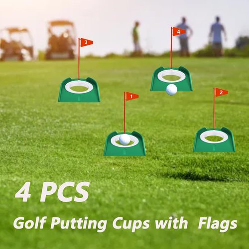 LOOEEL 4 PCS Golf Putting Cup Golf Hole Training,Suitable for Teenagers and Adults Hole Training with Plastic Flags Putting Cup,Used for Indoor and Outdoor Practice.