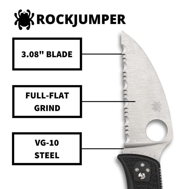 Spyderco RockJumper Wharncliffe Folding Pocket Knife with 3" VG-10 Steel Blade and FRN Handle - EDC Knife for Men and Women, Perfect for Hunting, Tactical, Camping, Survival - SpyderEdge - C254SBK