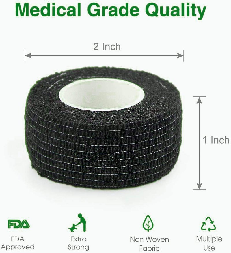 BISIBITA2 Self Adhesive Bandage Rolls Grip Cover Sensi Wrap Tape for Sports,Wrist,Ankle,Pets 5-Yards 24pcs (1 inch, Black)
