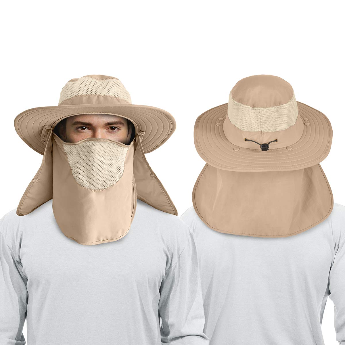 ZEXIAN 2 Pieces Men's Wide Brim Fishing Hat Outdoor UPF 50+ Sun Protection Removable Face and Neck Flap…