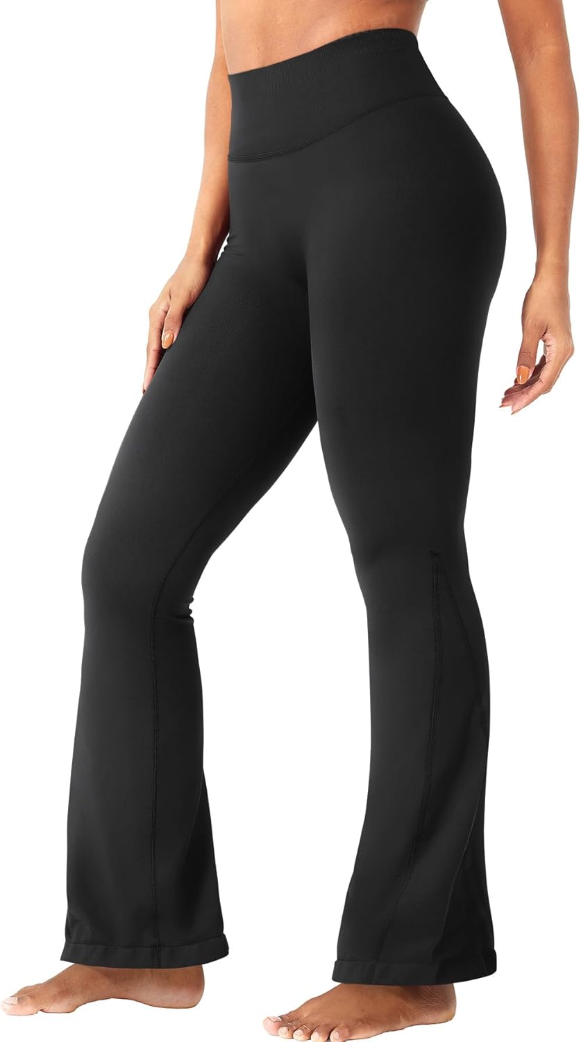 YEOREO Workout Mini Flare Leggings for Women Hidden Scrunch High Waisted Seamless Gym Leggings Brinklie 30" Yoga Pants