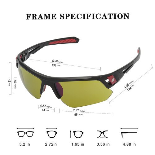 BLAITEJUS HD Golf Sunglasses for Men Women Wrap Semi-Rimless Sports Frame UV Protection Golfing Baseball Shades Sun Glasses (Black/Green T1660B)