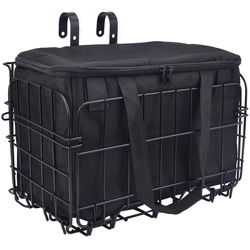 PIGIAOKA Folding Bike Basket Front/Rear, Foldable Bicycle Basket with Removable Storage Bag, Rust Proof Hanging Cargo Basket Large Quick Release Storage Rack for Dogs, Pets, Fruit & Grocery