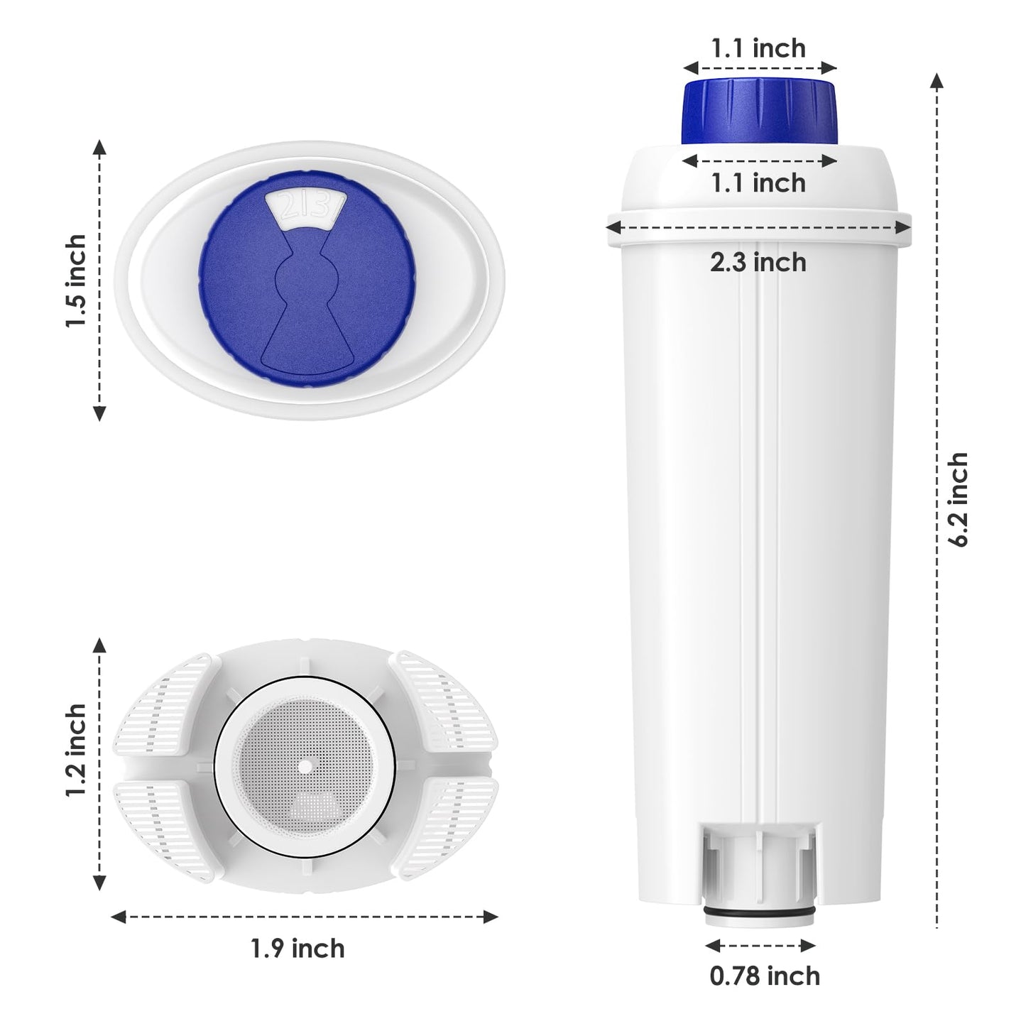 DLSC002 Water Filter Replacement Compatible With Delonghi Coffee Machine Filter Activated Carbon Softener For De'longhi Magnifica evo, Dinamica, Eletta, ECAM, ESAM, ETAM, Bco410/420, Ec680/800, 4 Pack