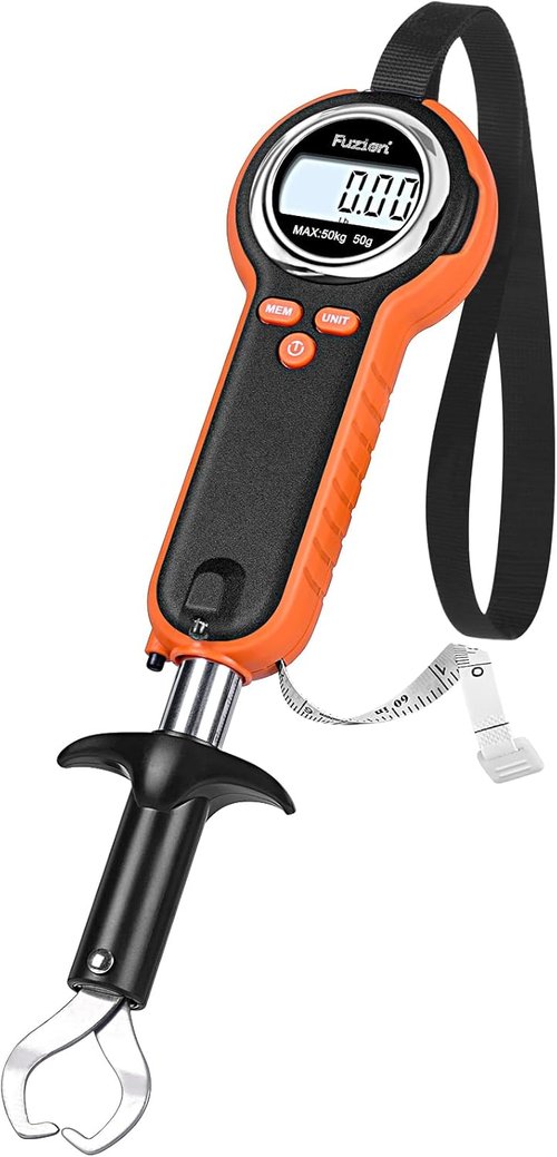 Fuzion Professional Fishing Scale - 110lb Capacity, Waterproof Design, Night Light & Memory | Portable Weigh Kit with Lip Gripper, Batteries & Pouch