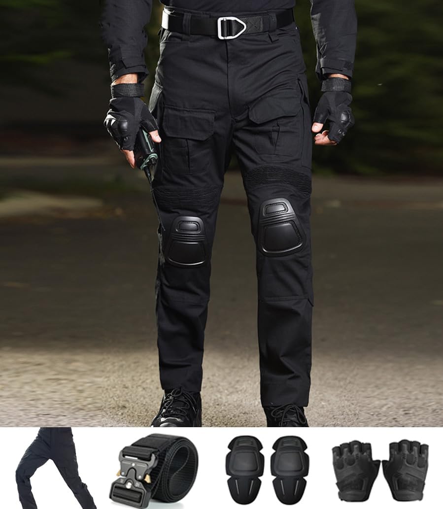 Skiennix Tactical Pants - Combat-Ready Design with Knee Pads & Belt | Camo Military Gear for Men