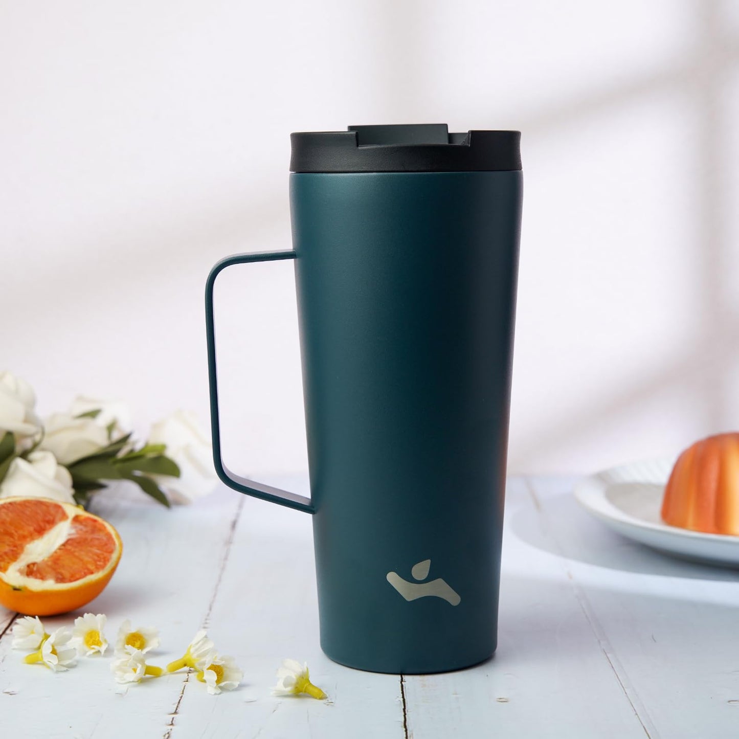Konokyo Insulated Tumbler with Handle and Straw, 26 OZ Travel Coffee Mug Stainless Steel Cup Metal Water Bottle,Navy Blue