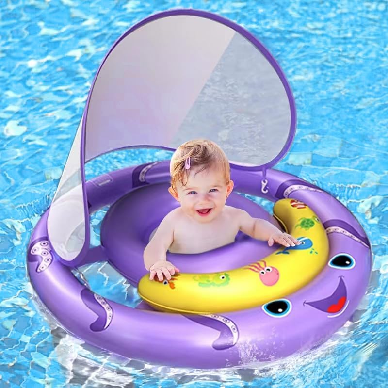 Skiennix Baby Pool Float - Octopus Swim Float with UPF50+ Canopy for 6-24 Months | Adjustable & Breathable Seat