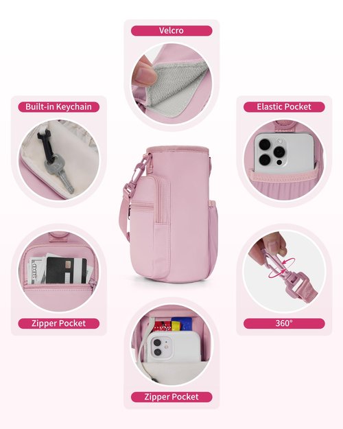 sportsnew Magnetic Gym Bag for Women Men, Water Bottle Carrier Holder with Strap & Phone Pockets for 40oz Tumbler with Handle, 4 Built-in Magnets Small Gym Bag for Sports, Workout, Fitness, Walking
