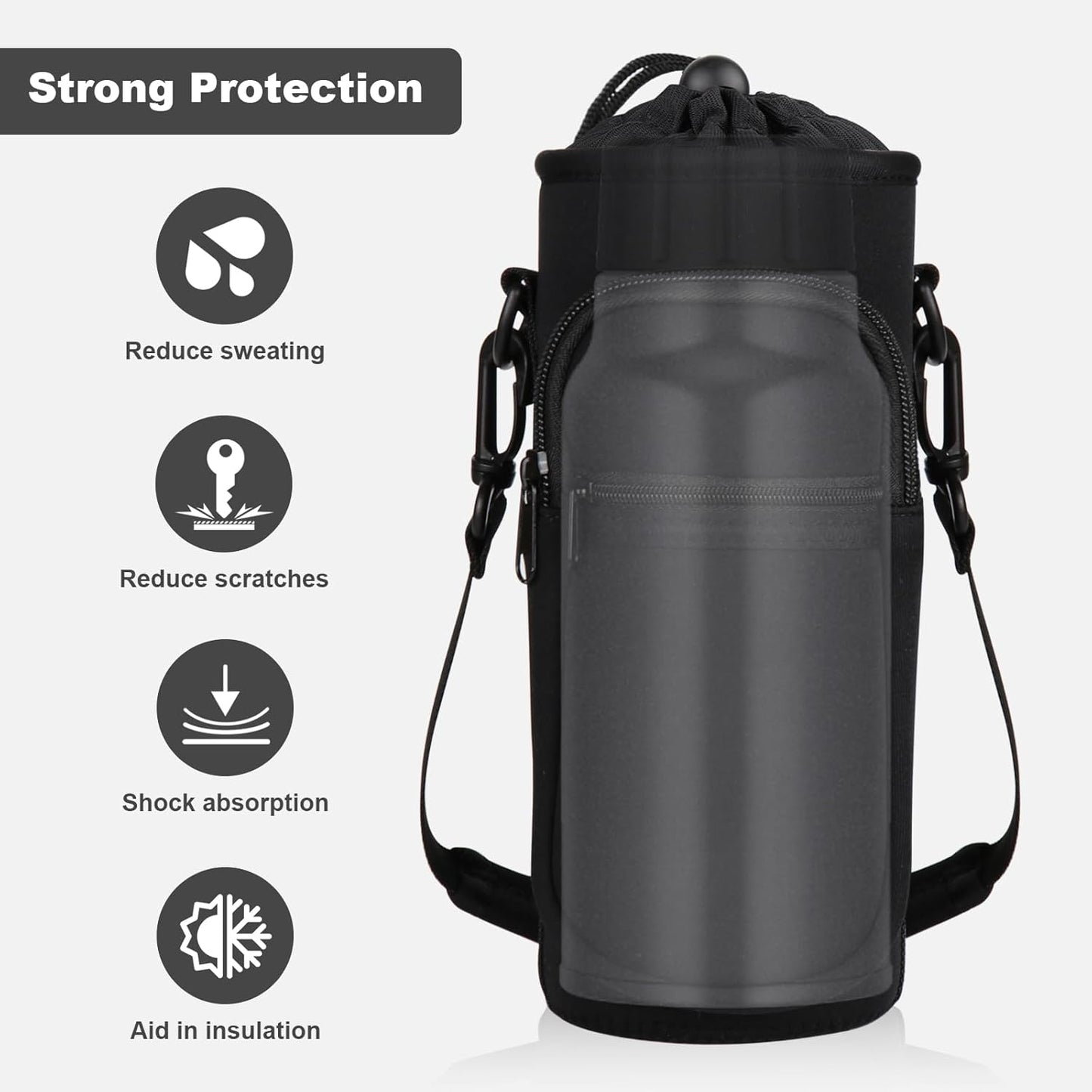 Skiennix Water Bottle Holder - Insulated Neoprene Carrier with Phone Pocket | Fits 32/40 oz for Hiking & Gym
