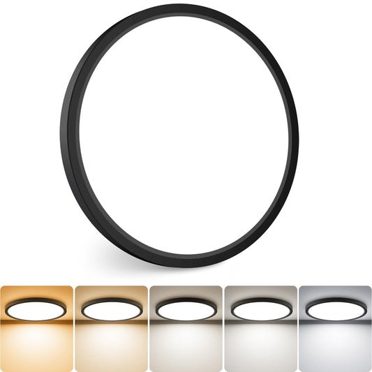 slochi 1Pack LED Flush Mount Ceiling Light Fixture, 12 Inch 24W, 3200LM, Super Slim 0.7 Inch, 3000K-6500K Adjustable Low Profile LED Ceiling Lights for Bedroom, Kitchen, Hallway(Black)