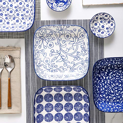 Selamica Vintage Blue Porcelain Square Dinner Plates Set of 6 – Elegant Chinese Style