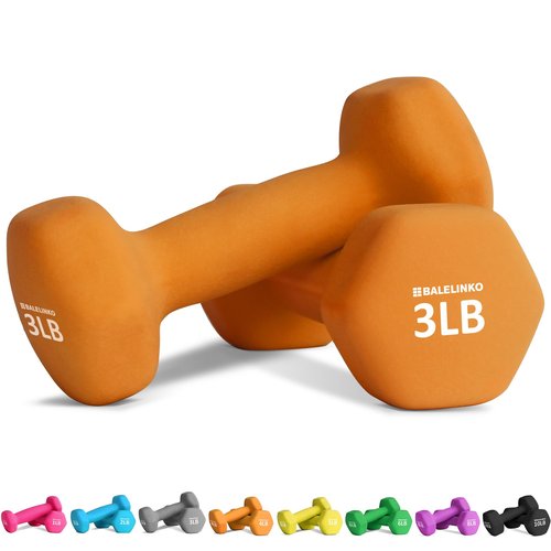 Balelinko Home Gym Equipment Workouts Strength Training Weight Loss Pilates Weights Yoga Sets Free Weights for Women, Men, Seniors and Youth, 3LB Orange, Pair