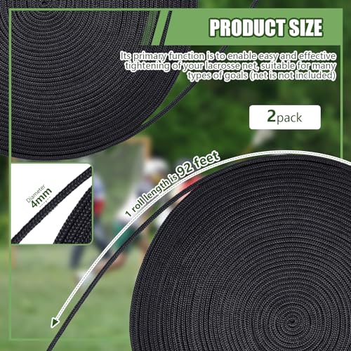 92ft Lacrosse Goal Net Lacing Cord - Durable Polyester - Black