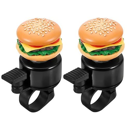 2Pcs Hamburger Shape Bike Bell, Loud Crisp Clear Sound, Compatible with Balance Bike, Scooter, Bicycle, Plastic Material, Yellow Color
