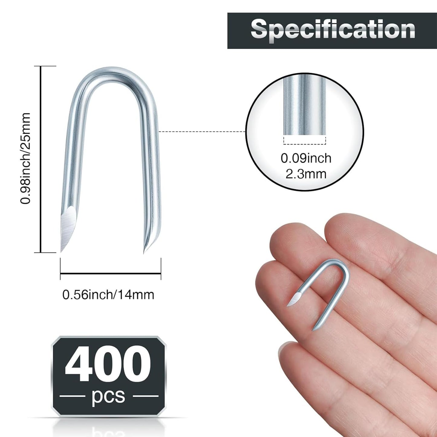 AHEONLAR Wire Fencing Staples (400PCS), 1'' Galvanised Fence Staples, U Nails Fence Fasteners Yard Cable Staples, U Shaped Nails for Wood, Chicken Wire, Mesh Fence, Woven Fencing and Wire Mesh