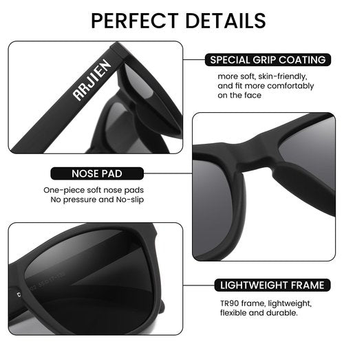 Arjien Square Polarized Sunglasses for Women Men, UV400 Protection, Ideal for Running Golf Driving, Travel Beach Essentials