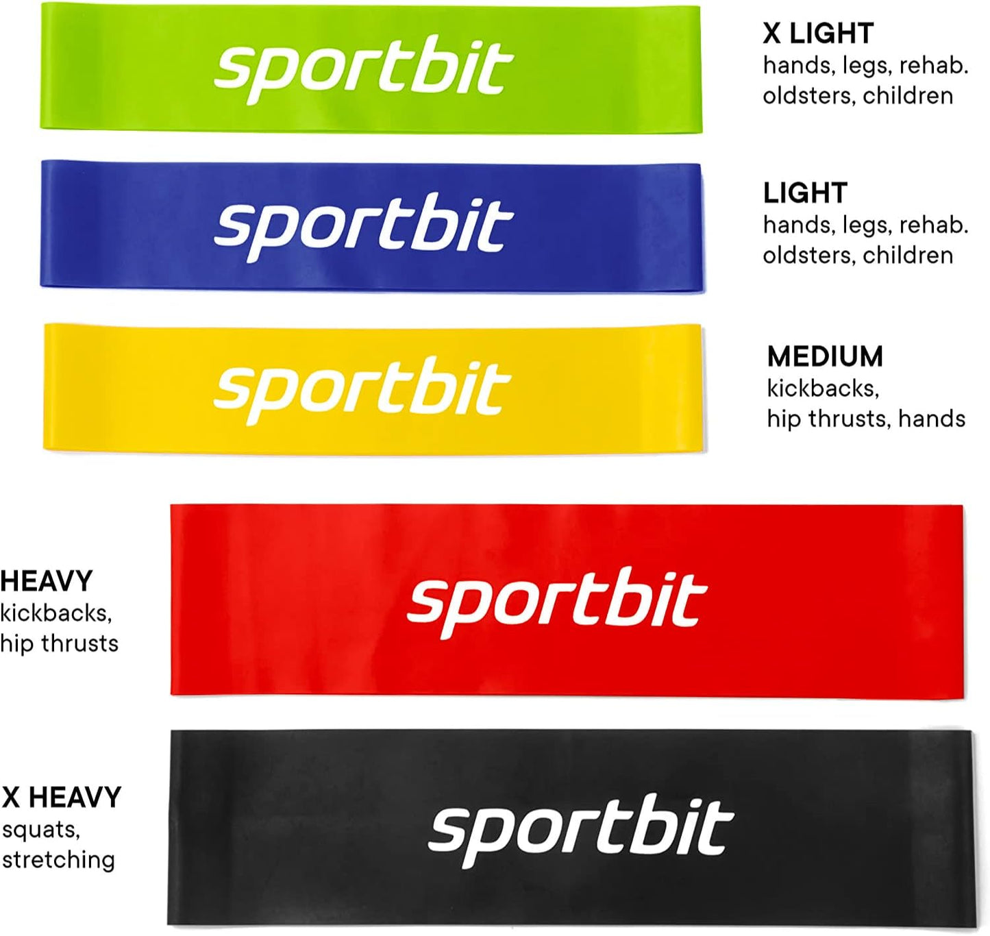 SPORTBIT Exercise Resistance Bands - Versatile Set of 5 for Strength Training & Flexibility