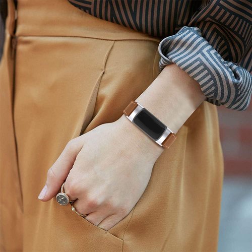 Compatible with Fitbit Charge 6/Charge 5 Bands for Women Men, Genuine Leather Adjustable Sports Strap Replacement Wristband for Charge 6/Charge 5 Tracker Small Large, women men (Brown)