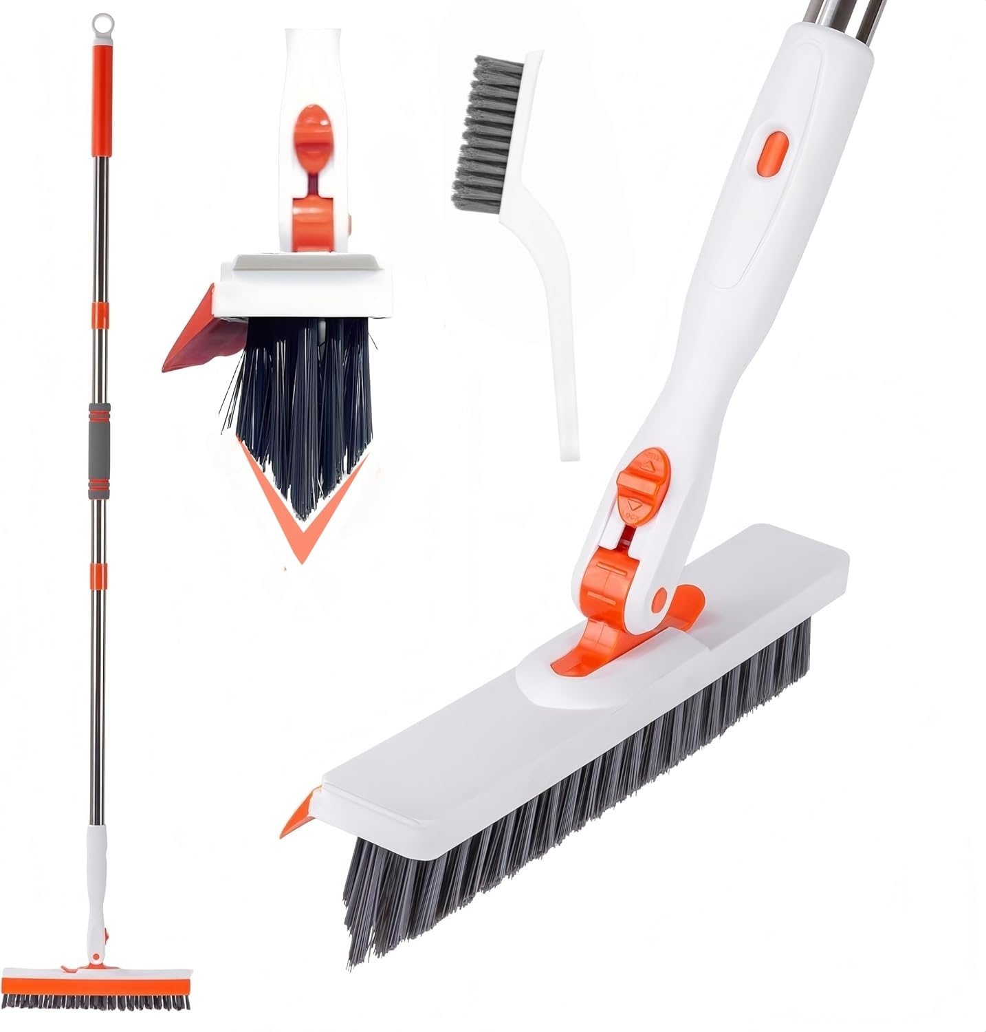 53''Grout Cleaner Brush with Long Handle,2 in 1 V-Shape Grout Line Scrubber 180°Adjustable for Crevice, Tile Line, Shower, Kitchen, Bathroom