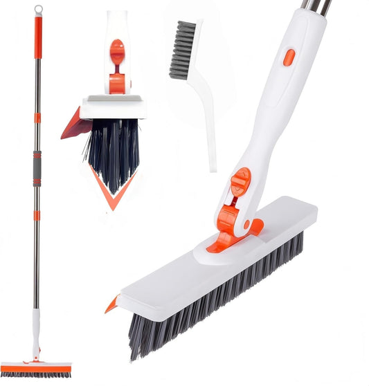 53''Grout Cleaner Brush with Long Handle,2 in 1 V-Shape Grout Line Scrubber 180°Adjustable for Crevice, Tile Line, Shower, Kitchen, Bathroom