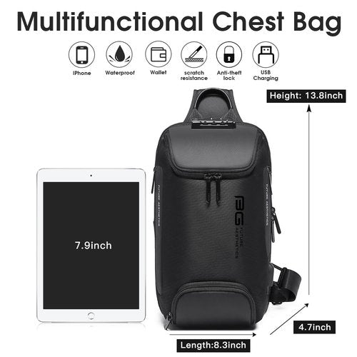 BANGE Anti theft Sling Backpack with Lock, Men's Sling Bag for Men, Shoulder Crossbody Backpack with USB Charging Port for Men and Women