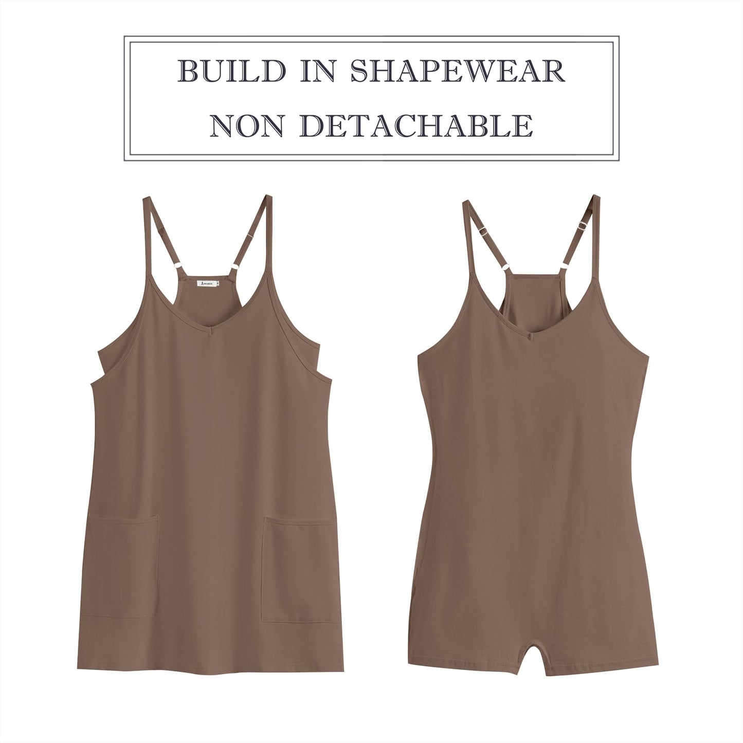 ANRABESS Women Athletic Dress Summer Tennis Workout Active Sports Mini Romper Dress Built in Shorts Travel Vacation Clothes Coffee Large