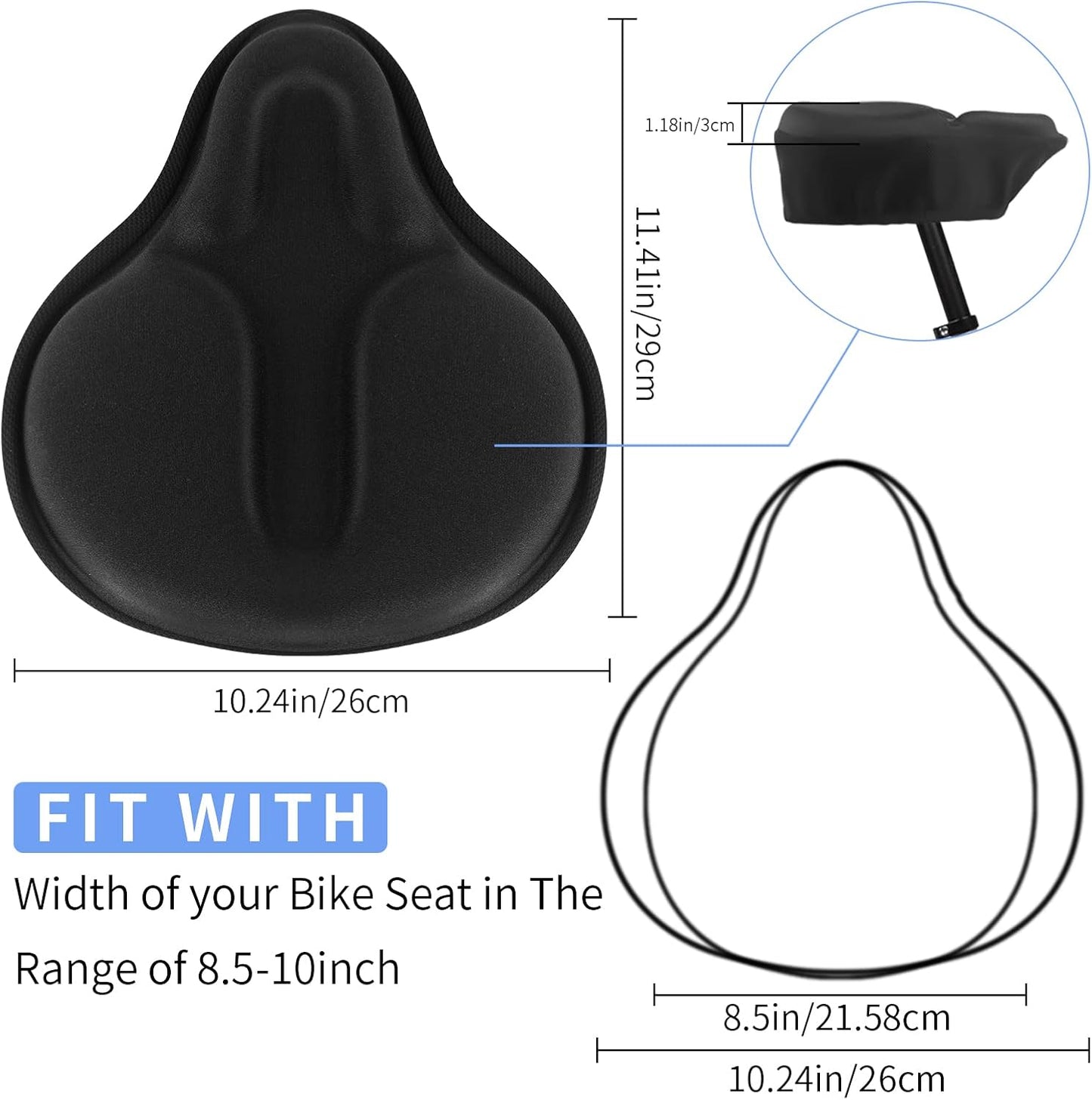 MSDADA Large Gel Bike Seat Cover - Extra Soft Cushion for Men & Women | Fits Indoor & Outdoor Cycling (11.41" x 10.24")