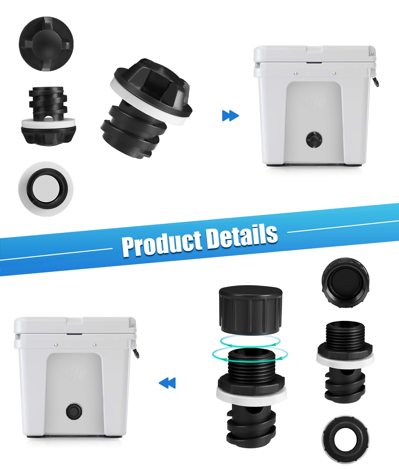 WADEO Cooler Drain Plug Hose Connection, Replacement Drain Plug with PVC Garden Hose Shut Off Valve for YETI Cooler, YETI Tundra Cooler, Roadie Cooler, Tank Cooler and RTIC 20QT, 45QT, 65QT Cooler