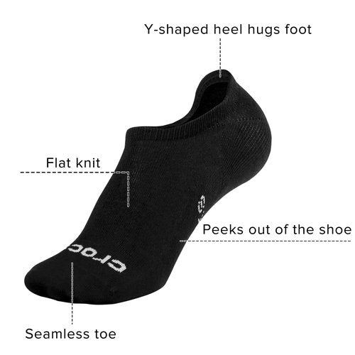 Crocs Low Cut Socks for Men and Women 3 Pairs Seamless Toe Flat Knit Comfort Casual Sock (S/M, Black)