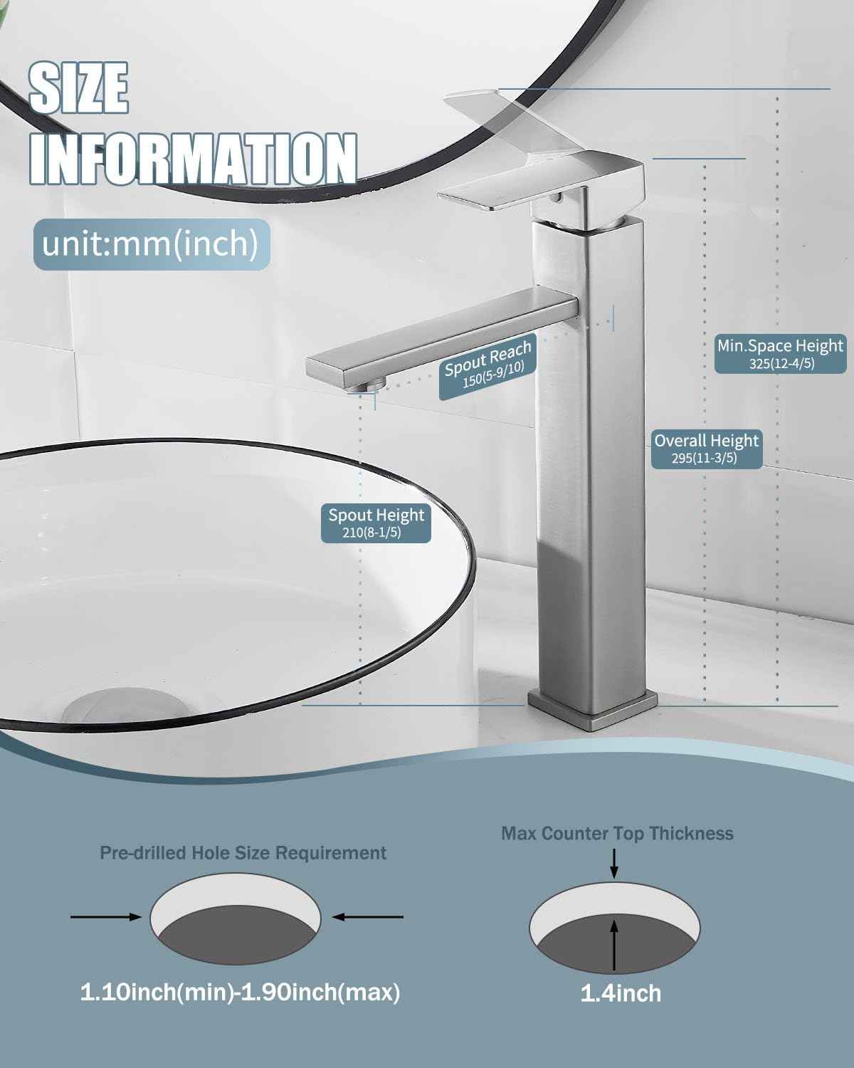 Casavilla Bathroom Faucet(2 Sets), Brushed Bathroom Sink Faucet Set with Pop Up Drain, Single Hole Single Handle High Barrel Sink Vanity, Stainless Steel Lead-Free