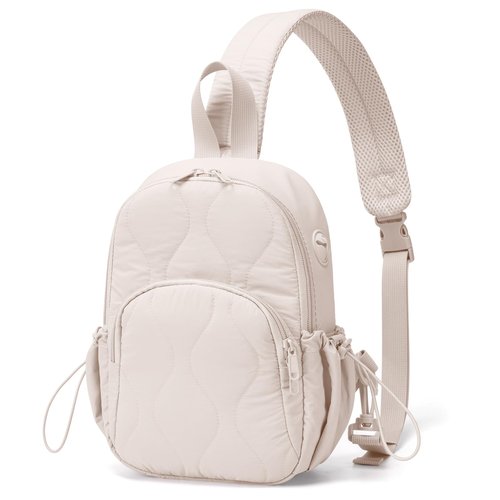 JUNGYOON Sling Bag for Women - Lightweight Quilted Crossbody Bag with Secure Anti-Theft Pocket, Perfect Shoulder Bag for Commute Travel & Daily Adventures (Beige-Small)